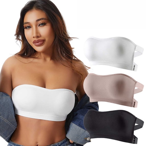 Strapless Bra Non-Slip Seamless Padded Bra Wireless Tube Bralette Push Up No Underwire Tube Bra Women Solid Color Strapless Bra