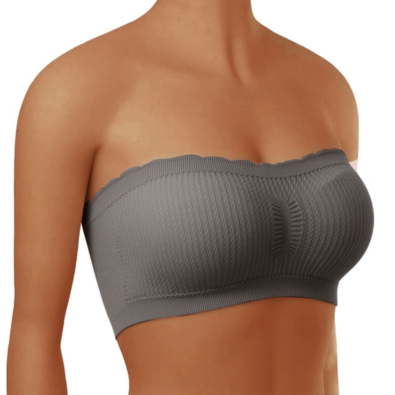 Strapless Bra Tube Tops for Women with Built in Bra Bralette with Padding High Elasticity Padded Strapless Bra Bandeau Strapless Bra Gray 4XL