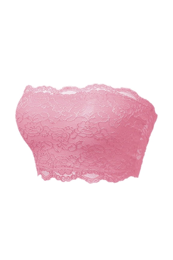 Strapless Bra for Women Compression Bandeau Bra Womens Bandeau Bra Lace Tube Top Wireless Strapless Bra No Underwire Bra Bra Without Straps Anti-slip Everyday Bra Pink 2XL