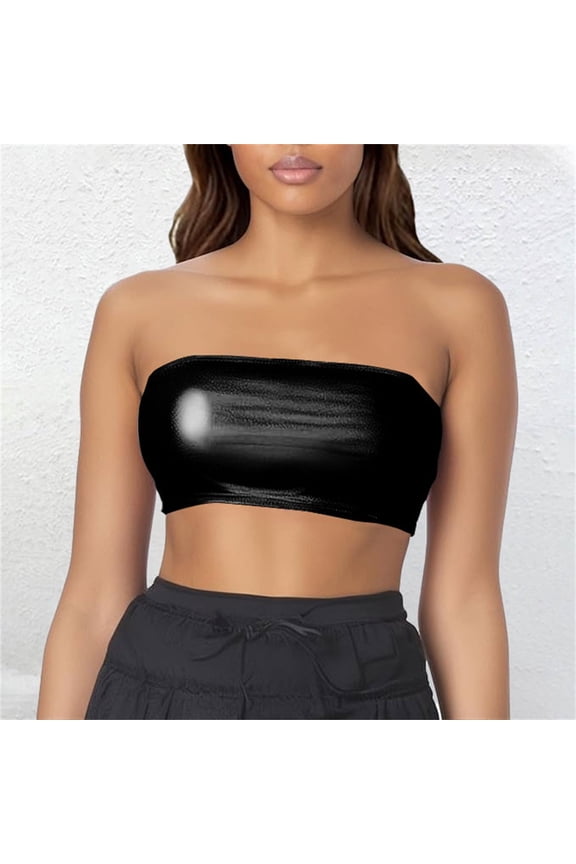 Strapless Bra for Women,Women's Shiny Metallic Strapless Crop Tube Top Rave Bandeau Bra A Strapless Top with A Shiny Leather Base Layer and A Stage Performance Vest Worn Inside Wrapped Around The Che