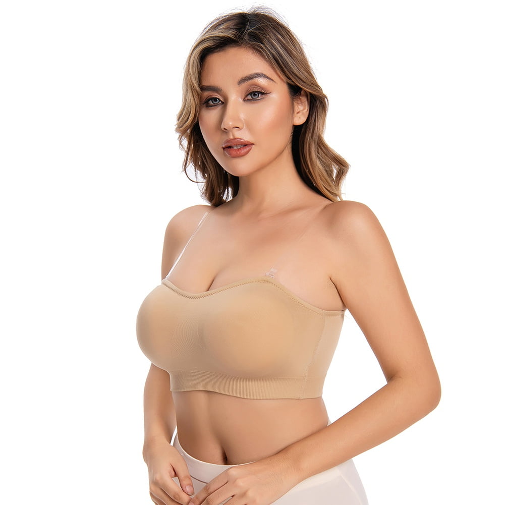 Strapless Bra for Women, Comfort Non-Slip Silicone Bandeau Underwire ,Seamless Wirefree Padded