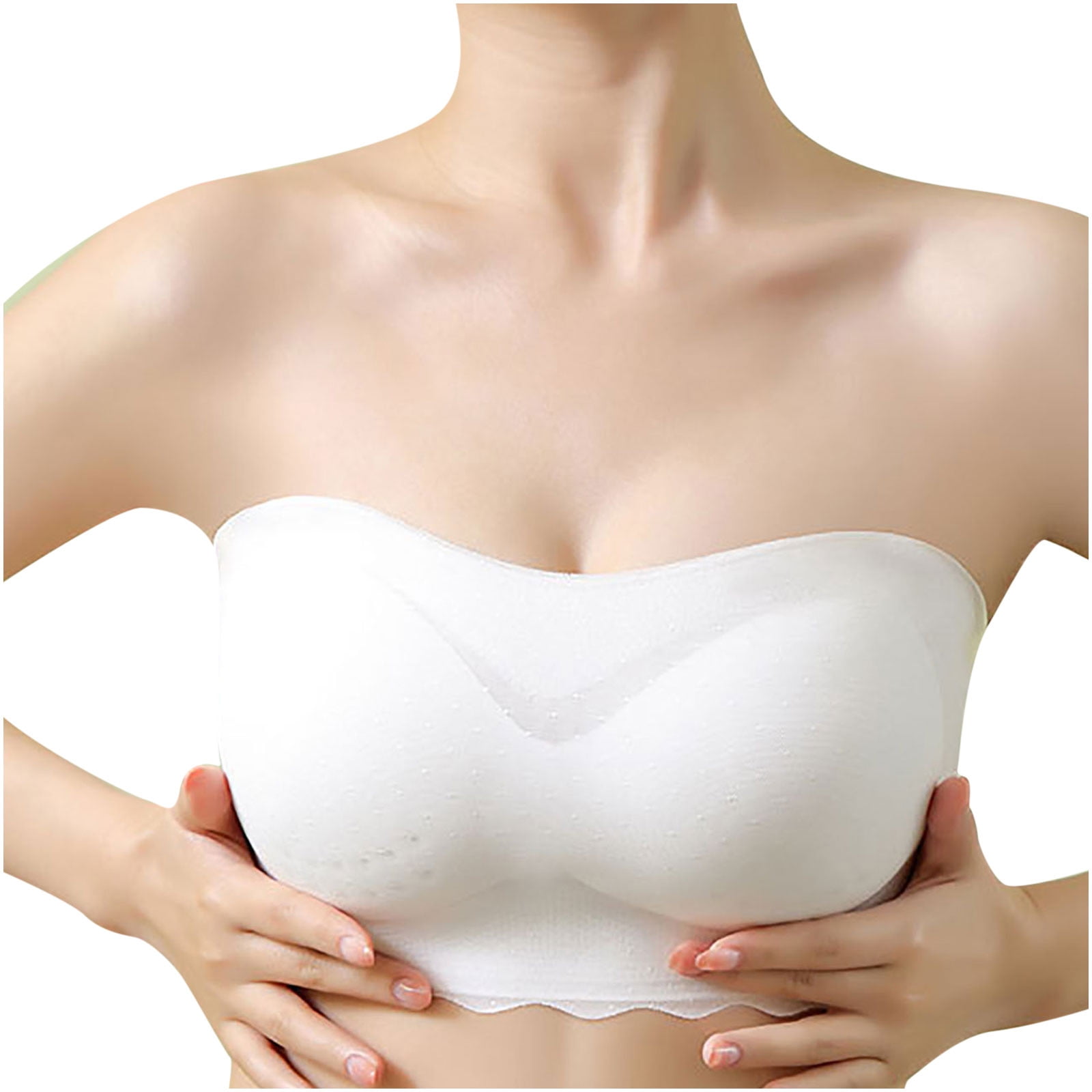 Strapless Bra for Women Push Up Bandeau Straps Wireless Clear Straps Non- Slip Tube Top 