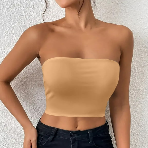 Strapless Bra for Women, Seamless Non-Slip Padded Bandeau Bra, Wireless Push Up Tube Top Bralette (US, Alpha, X-Large, Regular, Regular, White)