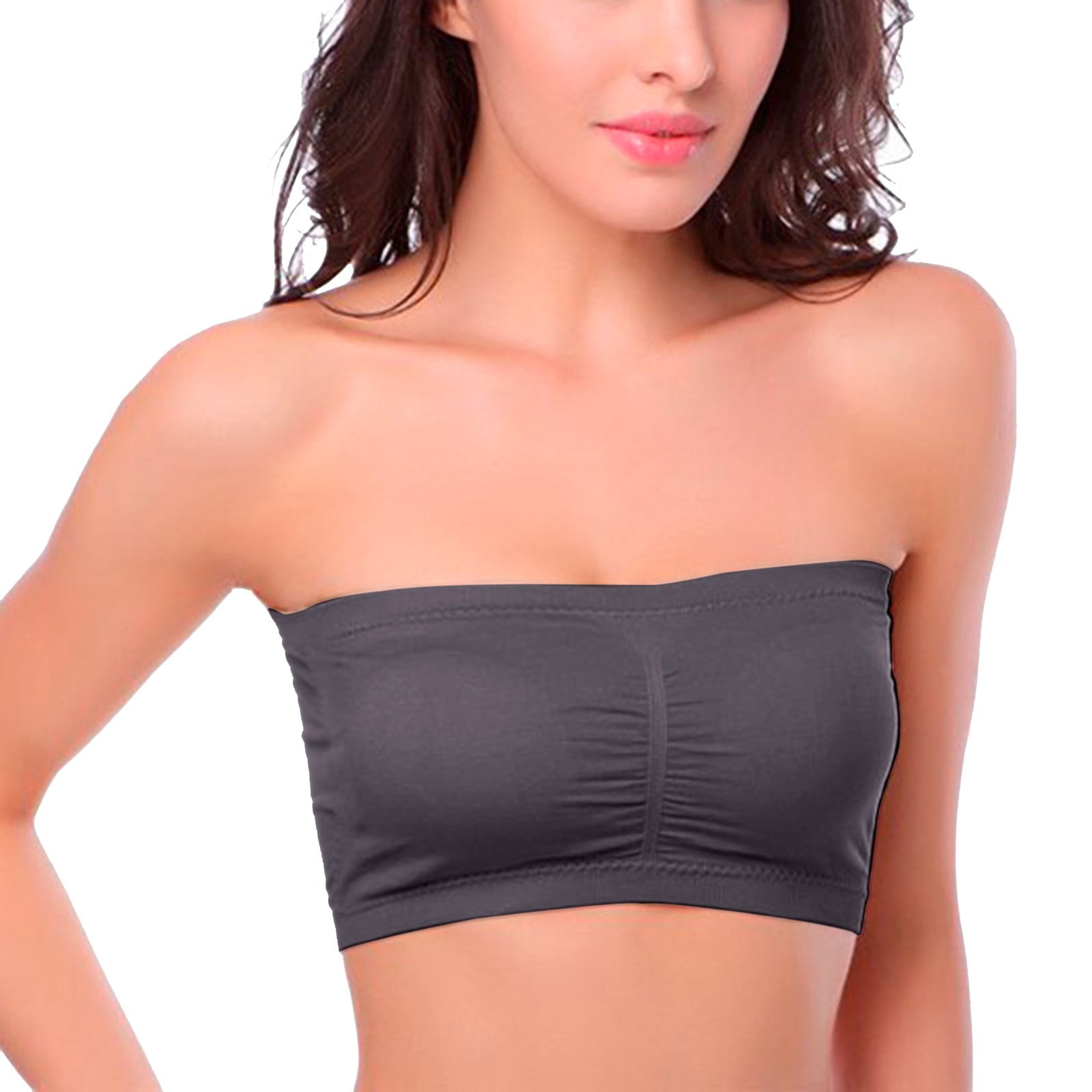 Strapless Bras For Women For Large Strapless Size Plus Removable Padded Top  Stretchy Strapless Double Bandeau Soft Lette Underwear Wire Dark Gray  Sports Bra S 