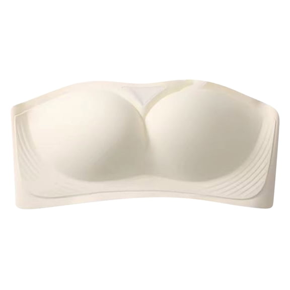 Strapless Bras For Women No Underwire Comfortable Breathable Push Up Seamless Padded Bandeau Wireless Top Bralettes (M, White)
