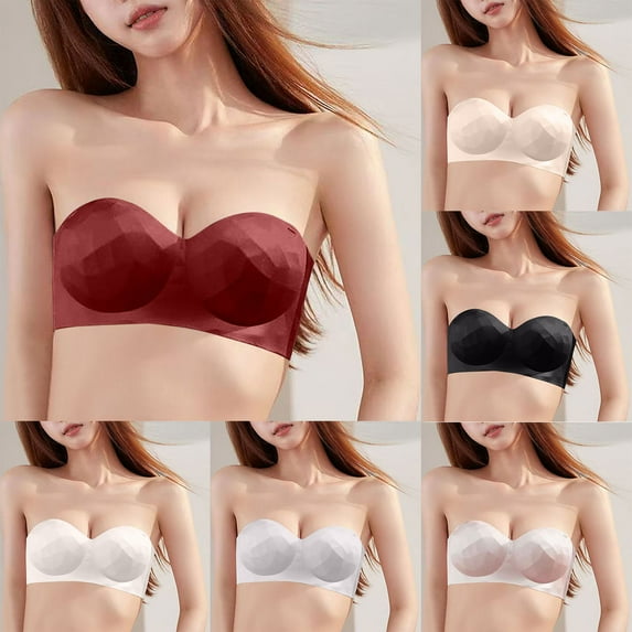 Strapless Bras For Women Seamless No Underwire Push-up Backless Full Coverage Women Underwear Tank bras with Soft Support White M