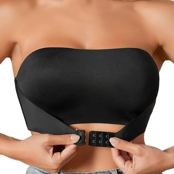 Strapless Bras For Women Comfort Non- Seamless Padded Bralette Front Closure Wireless Tube Top Bra Underwire Bra, Wireless Invisible Bra, Bandeau Bra Tshirt Crop Black,L