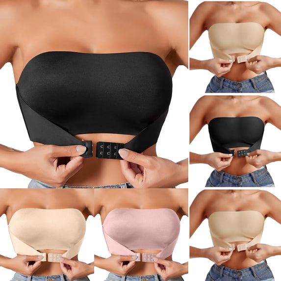 Strapless Bras for Women, Front Closure Seamless Non- Bra, Breathable Invisible Wireless Bandeau Bra with Convertible Straps for Everyday & Special Occasions