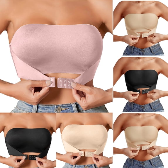 Strapless Bras for Women, Front Closure Seamless Non- Bra, Breathable Invisible Wireless Bandeau Bra with Convertible Straps for Everyday & Special Occasions