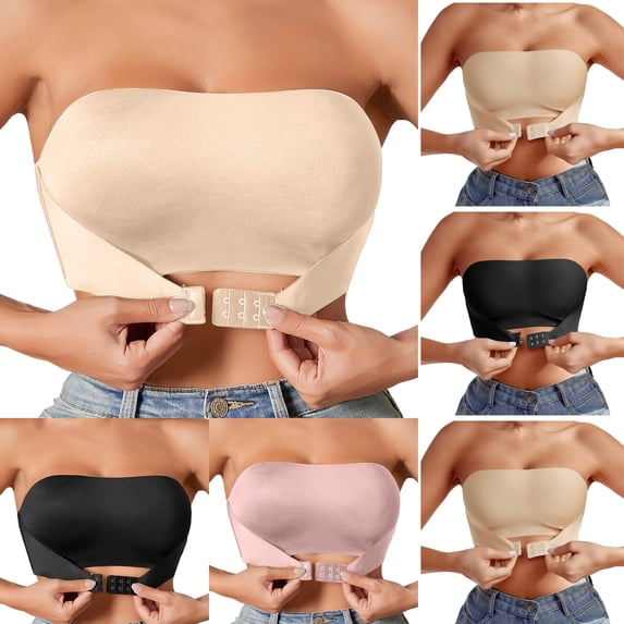Strapless Bras for Women, Front Closure Seamless Non- Bra, Breathable Invisible Wireless Bandeau Bra with Convertible Straps for Everyday & Special Occasions