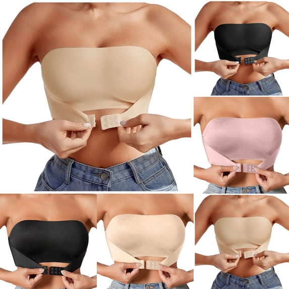 Strapless Bras for Women, Front Closure Seamless Non- Bra, Breathable Invisible Wireless Bandeau Bra with Convertible Straps for Everyday & Special Occasions