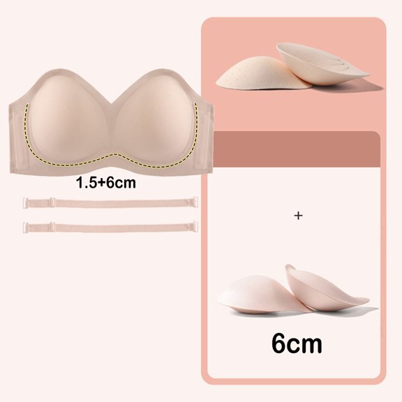 Strapless Bras For Women Push Up Wirefree Non- Tube Top Invisible Bralette Comfort Seamless Padded Bandeau Bras Wireless Tube Top Bra With Detachable Straps And Built In Pad Beige2,L