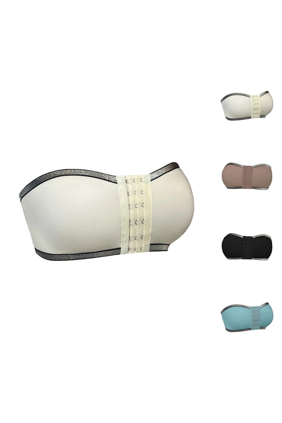 Strapless Bras for Women Front Closure Sparkly Trim Wireless Bandeau Bra Tube Top