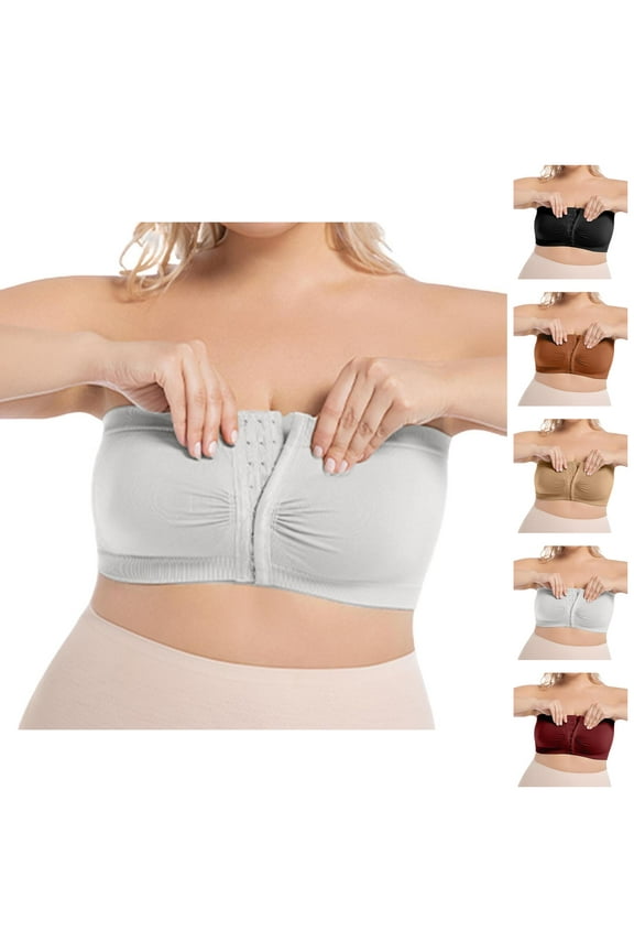 Strapless Bras for Women Front Hook Closure Plus Size Wireless Racerback Push Up Bandeau Bra Tube Top Everyday Bra