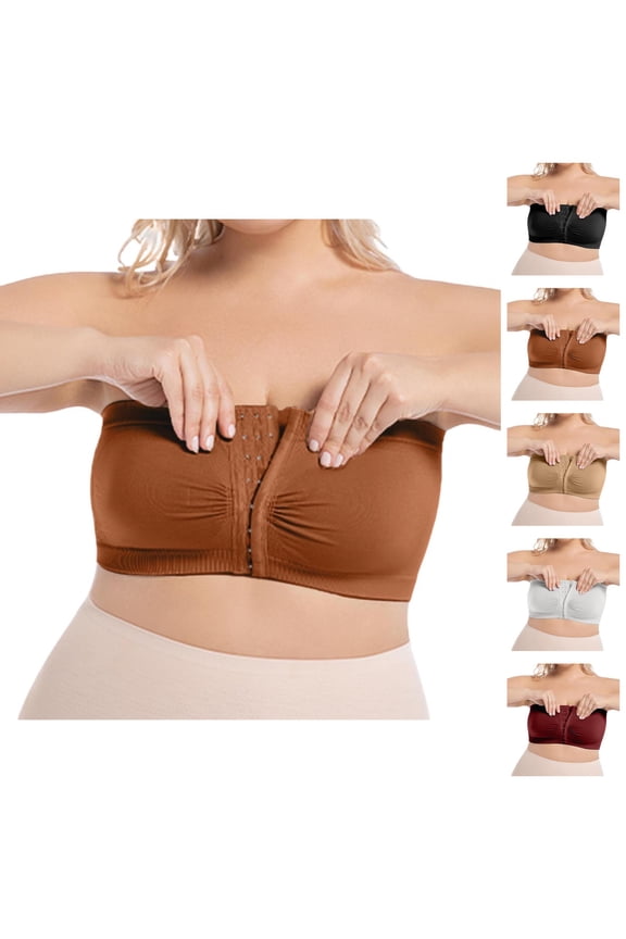 Strapless Bras for Women Front Hook Closure Plus Size Wireless Racerback Push Up Bandeau Bra Tube Top Everyday Bra