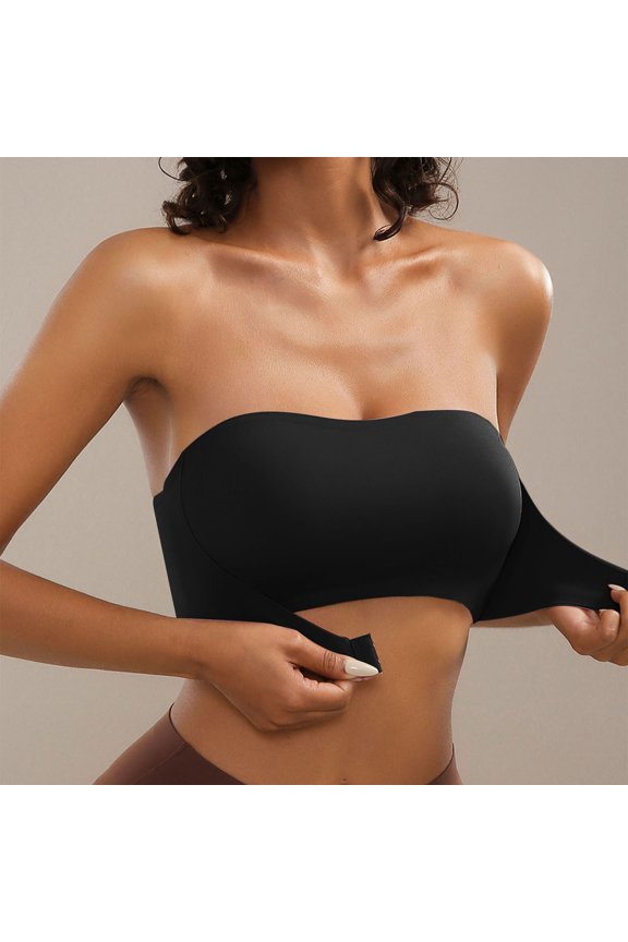 Strapless Bras for Women Front Hook Closure Push Up Wireless Supportive Bandeau Top