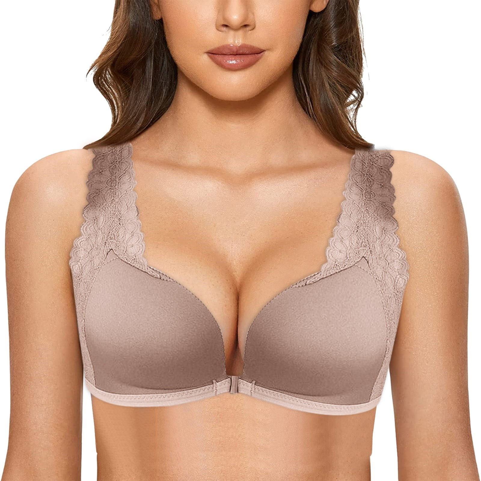 Strapless Bras for Women Full Coverage Push-Up Bralettes Solid Print Brown B