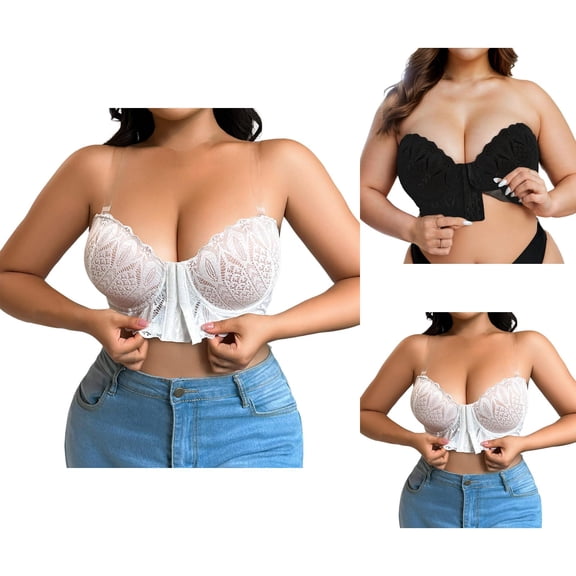 Strapless Bras for Women Lace Front Hook Underwire Push Up Lifting Bandeau Bra Tube Top Bralettes Everyday Bra