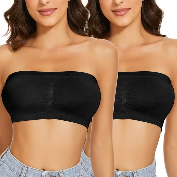 Strapless Bras for Women No Underwire Full Coverage Wireless Push Up Bandeau Tube Top pads Bralette-2 Pack