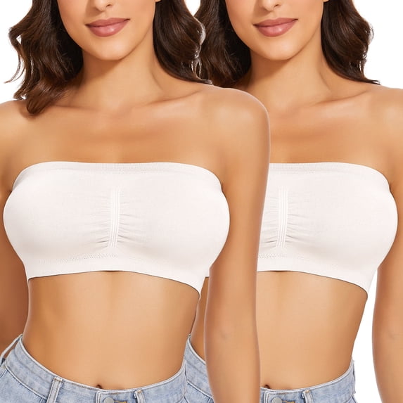 Strapless Bras for Women No Underwire Full Coverage Wireless Push Up Bandeau Tube Top pads Bralette-2 Pack