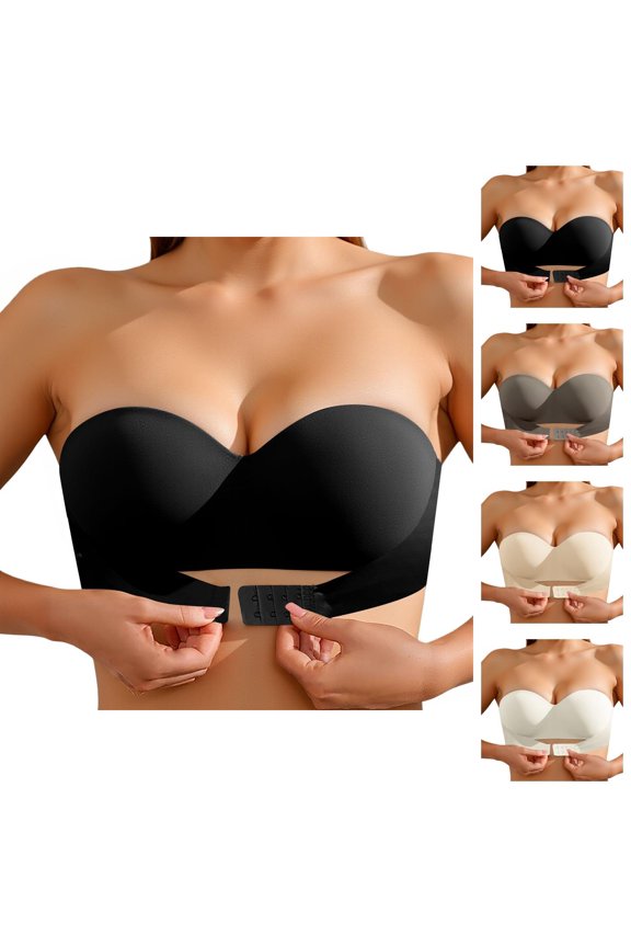 Strapless Bras for Women Non- Push Up Racerback Invisible Bandeau Bra Tube Top Front Hook Bralettes Everyday Bra