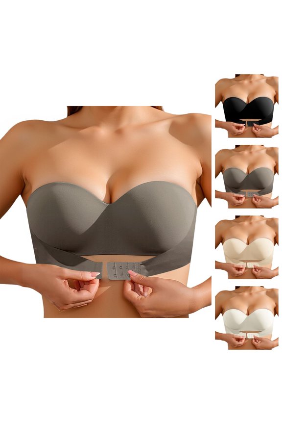 Strapless Bras for Women Non- Push Up Racerback Invisible Bandeau Bra Tube Top Front Hook Bralettes Everyday Bra