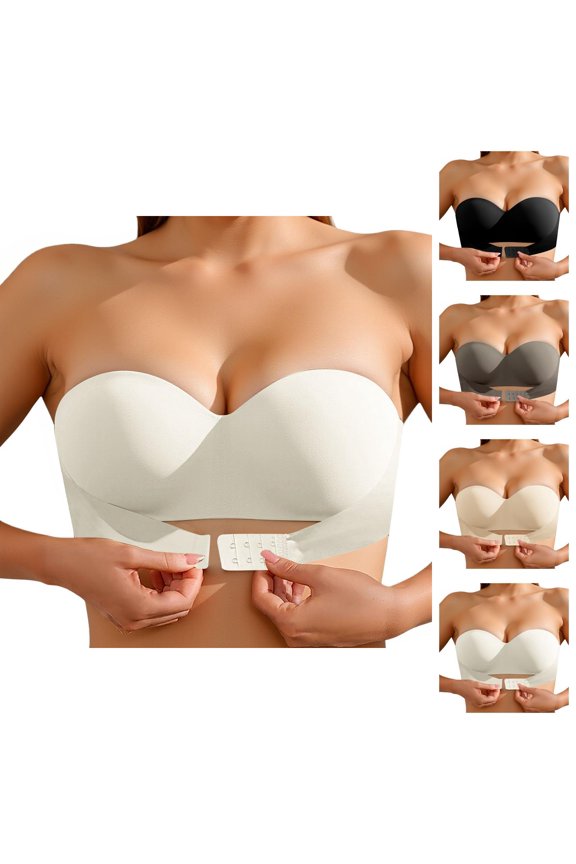 Strapless Bras for Women Non- Push Up Racerback Invisible Bandeau Bra Tube Top Front Hook Bralettes Everyday Bra