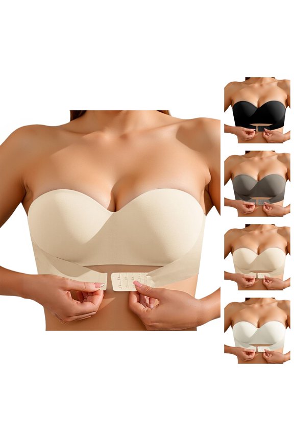 Strapless Bras for Women Non- Push Up Racerback Invisible Bandeau Bra Tube Top Front Hook Bralettes Everyday Bra