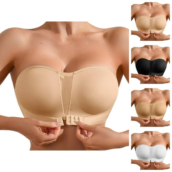 Strapless Bras for Women Non- Racerback Push Up Invisible Bandeau Bra Tube Top Front Hook Bralettes Everyday Bra