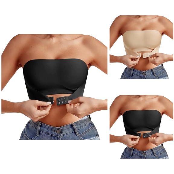 Strapless Bras for Women Non- Seamless Breathable Front Hook Invisible Bandeau Bra Tube Top Bralettes Everyday Bra