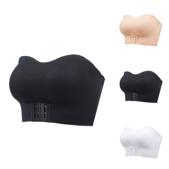 Strapless Bras for Women Non- Wireless Padded Push Up Bandeau Bra Tube Top Front Hook Bralettes Everyday Bra