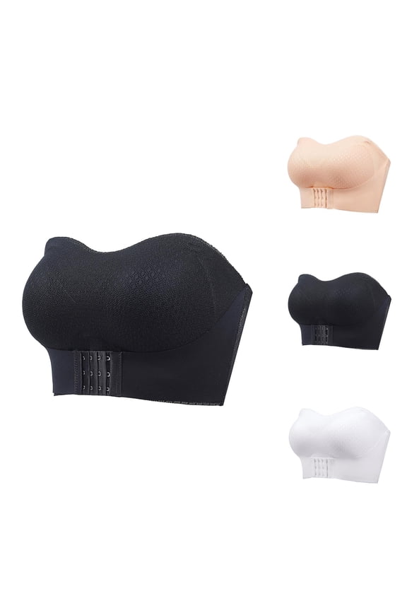 Strapless Bras for Women Non- Wireless Padded Push Up Bandeau Bra Tube Top Front Hook Bralettes Everyday Bra