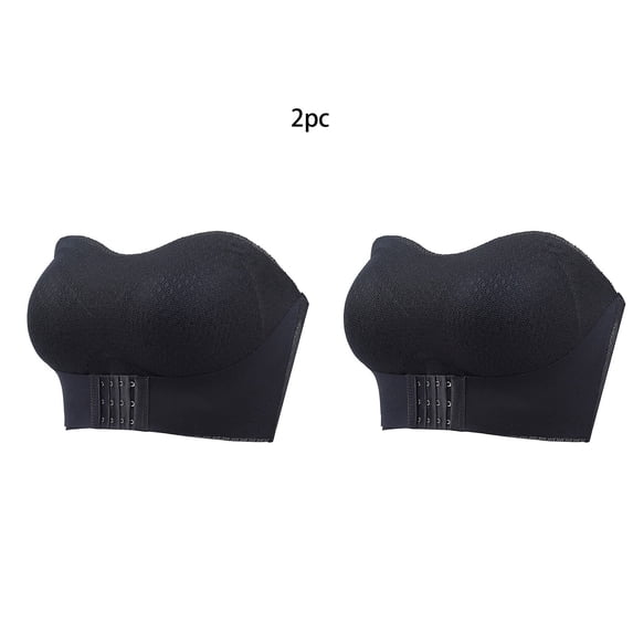 Strapless Bras for Women Plus Size M-6X 2 Pack No Underwire Bandeau Non-Slip Push Up Underwear Comfort Front Buckle Multipack Bralettes