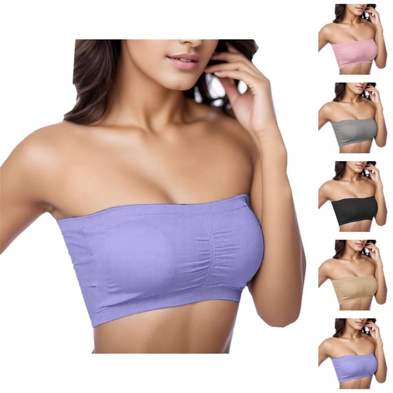 Strapless Bras for Women Plus Size Stretch Removable Pad Bralettes Bandeau Bra Tube Top