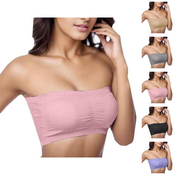 Strapless Bras for Women Plus Size Stretch Sweat Wicking Bandeau Bra with Removable Pads Tube Top