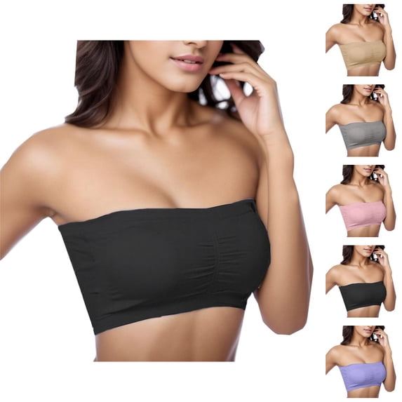 Strapless Bras for Women Plus Size Stretch Sweat Wicking Bandeau Bra with Removable Pads Tube Top