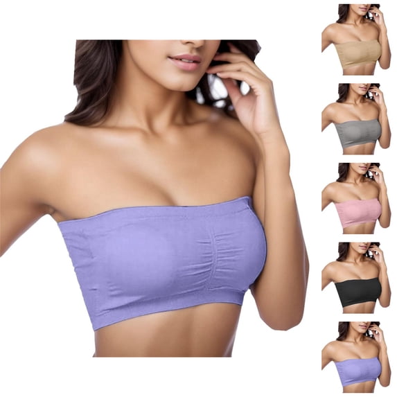 Strapless Bras for Women Plus Size Stretch Sweat Wicking Bandeau Bra with Removable Pads Tube Top