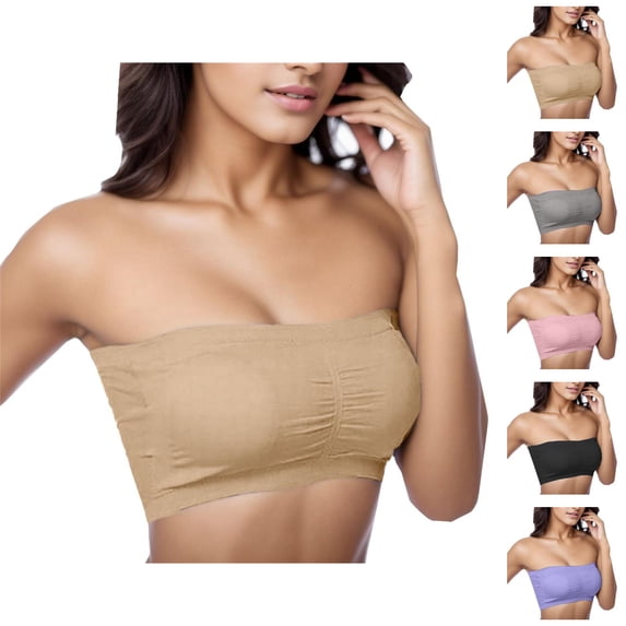 Strapless Bras for Women Plus Size Stretch Sweat Wicking Bandeau Bra with Removable Pads Tube Top