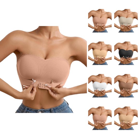 Strapless Bras for Women Wave Trim Seamless Non- Side Support Push Up Bandeau Bra Tube Top Bralettes Everyday Bra