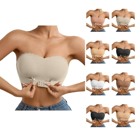 Strapless Bras for Women Wave Trim Seamless Non- Side Support Push Up Bandeau Bra Tube Top Bralettes Everyday Bra