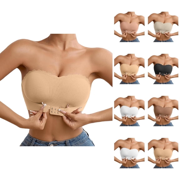 Strapless Bras for Women Wave Trim Seamless Non- Side Support Push Up Bandeau Bra Tube Top Bralettes Everyday Bra