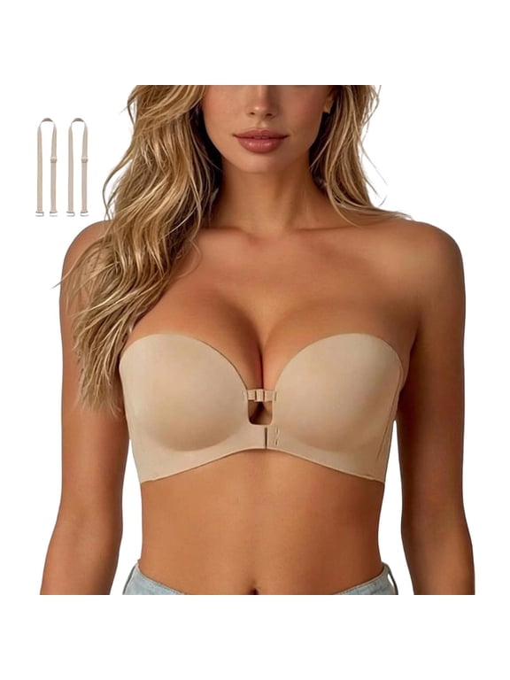 Strapless Bras for Women, Wireless Front Closure Push up Padded Non Tube Jelly Bra, Shapewear Bralette Invisible Strapless Bras for Everyday