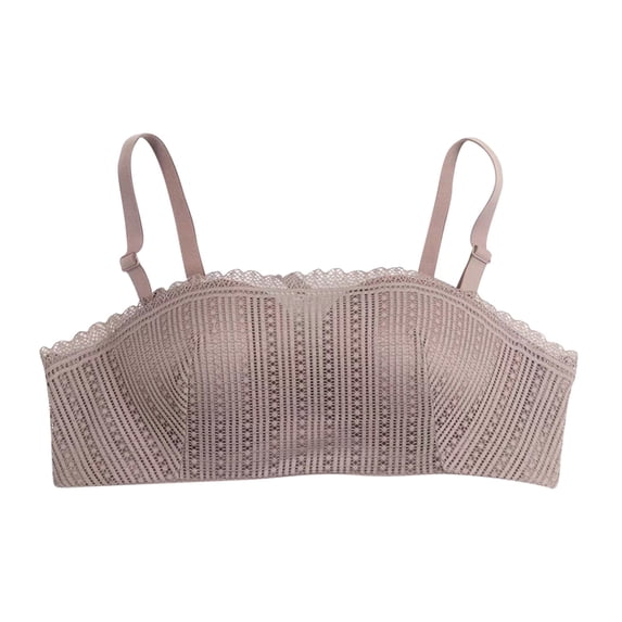 Strapless Bras for Women Wireless Lace Push Up Tube Top Bralette with Removable Strap Seamless Supportive Comfort Bra, Brown, L