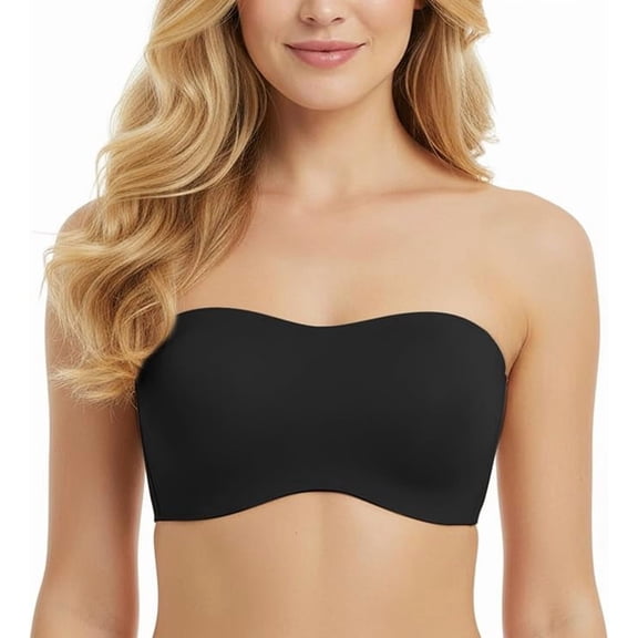 Strapless Bras for Women - Wireless Seamless, No Underwire - Full Coverage, Square Neck - Adjustable Supportive Bra Black 75DE