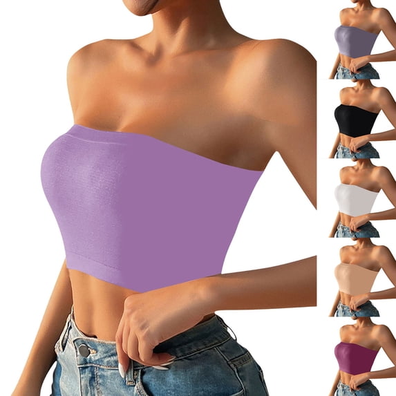 Strapless Bras qinhaie Wireless Non-Padded Bandeau Bra, Seamless Non-Slip Invisible Bralette, Soft Breathable Everyday Wear Purple Tube Tops