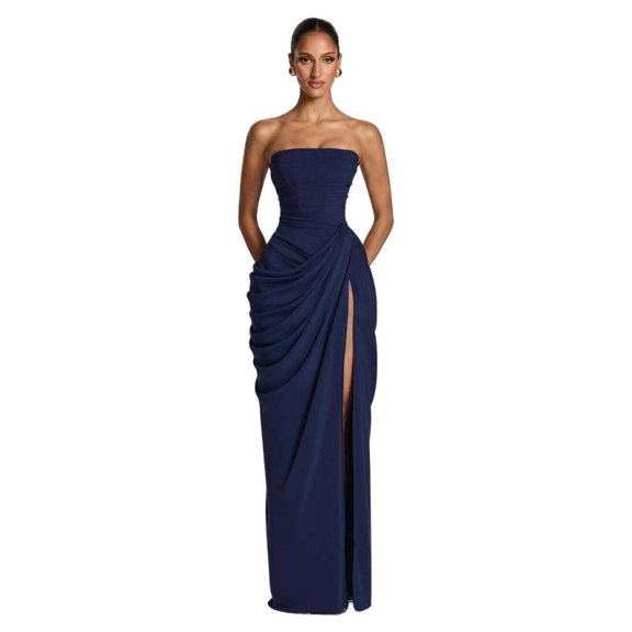 Strapless Bridesmaid Dresses Off Shoulder Cocktail Dress Ruffle Accent Stretchy