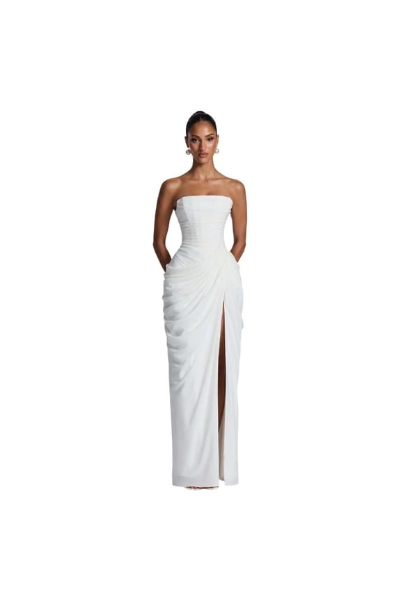 Strapless Bridesmaid Dresses Off Shoulder Cocktail Dress Ruffle Accent Stretchy