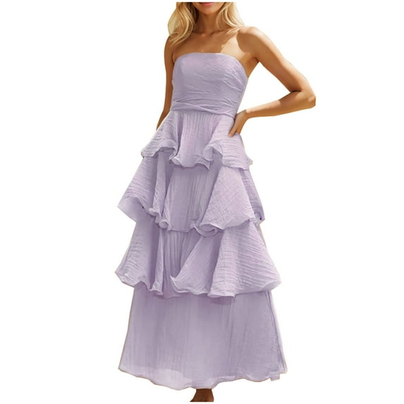 Strapless Bridesmaid Dresses for Wedding Ruffle Tiered Prom Dress Long Formal Evening Gowns for Women