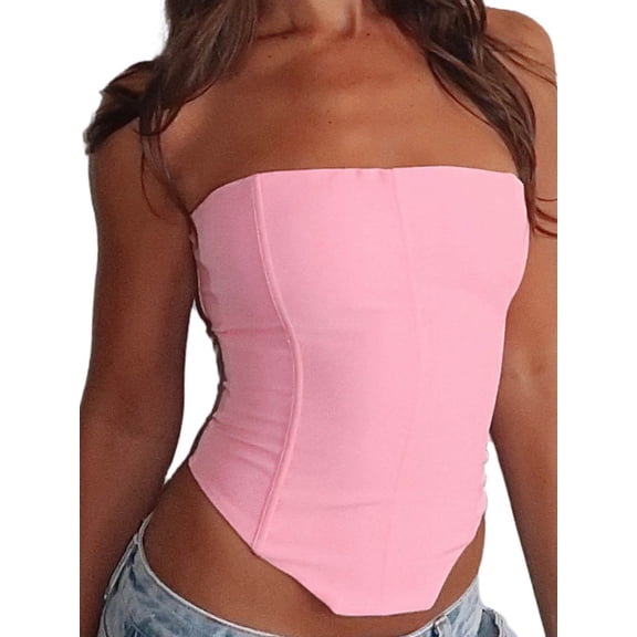 Strapless Corset Belt Waist Corset Top for Women Y2K Crop Top Lace Up Bustier Body Shaper Bandeau Top Going Out Vintage Clubwear
