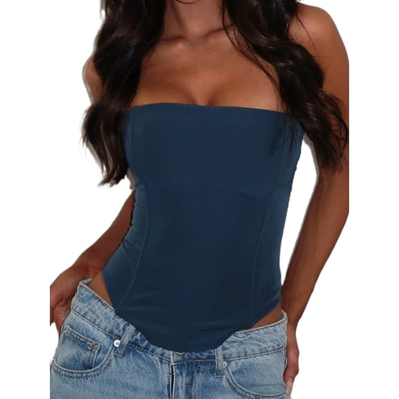 Strapless Corset Belt Waist Corset Top for Women Y2K Crop Top Lace Up Bustier Body Shaper Bandeau Top Going Out Vintage Clubwear